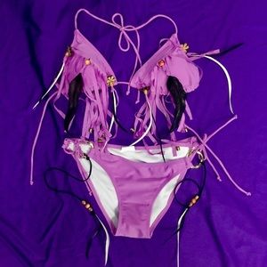 Two-piece feather swimsuit